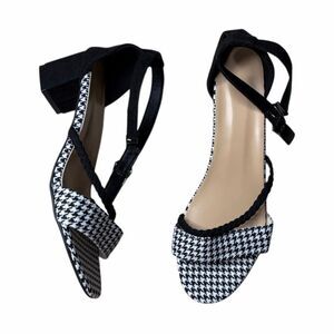 Elegant Black and White Houndstooth Women's Sandals Size 42
